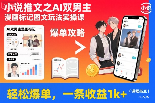 小说推文之AI双男主漫画标记图文玩法实操课,轻松爆单,一条收益1k+-青禾学社