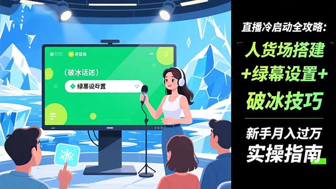 直播冷启动全攻略:人货场搭建+绿幕设置+破冰技巧,新手月入过万实操指南-青禾学社