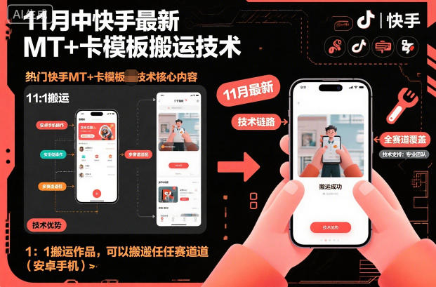 11月中快手最新MT+卡模板搬运技术,1:1搬运作品,可以搬运任何赛道(安卓手机)-青禾学社