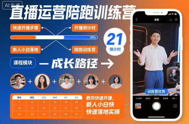 直播运营陪跑训练营,教你快速开播,新人小白快速落地实操-青禾学社