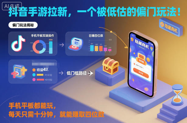 抖音手游拉新,一个被低估的偏门玩法!手机平板都能玩,每天只需十分钟,就能賺取四位数【揭秘】-青禾学社