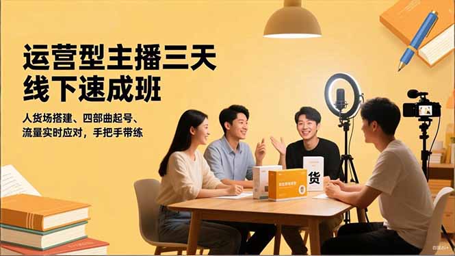 运营型主播三天线下班,人货场搭建,四部曲起号,流量实时应对,手把手带练-青禾学社