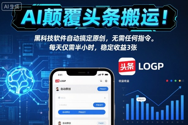AI颠覆头条搬运!黑科技软件自动搞定原创,无需任何指令。每天仅需半小时,稳定收益3张【揭秘】-青禾学社