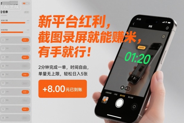 新平台红利,截图录屏就能賺米,有手就行!2分钟完成一单,时间自由,单量无上限,轻松日入5张【揭秘】-青禾学社