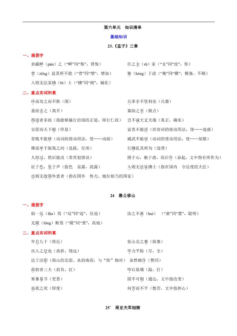 八年级上语文第六单元知识清单-青禾学社