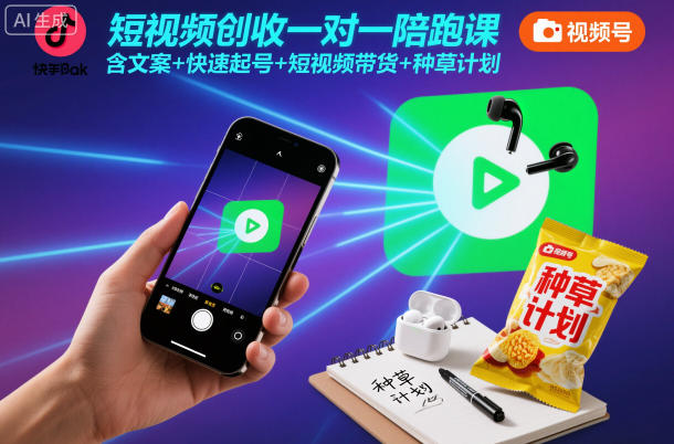 短视频创收一对一陪跑课，含文案+快速起号+短视频带货+种草计划-青禾学社