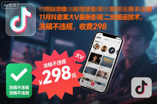 11月抖音某大V最新影视二创搬运技术,洗稿不违规,收费298-青禾学社