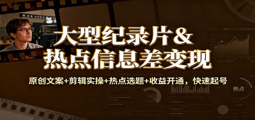 大型纪录片&热点信息差变现：原创文案+剪辑实操+热点选题+收益开通，快速起号-青禾学社