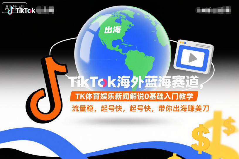 TikTok海外蓝海赛道,TK体育娱乐新闻解说0基础入门教学,流量稳,起号快,带你出海賺美刀-青禾学社