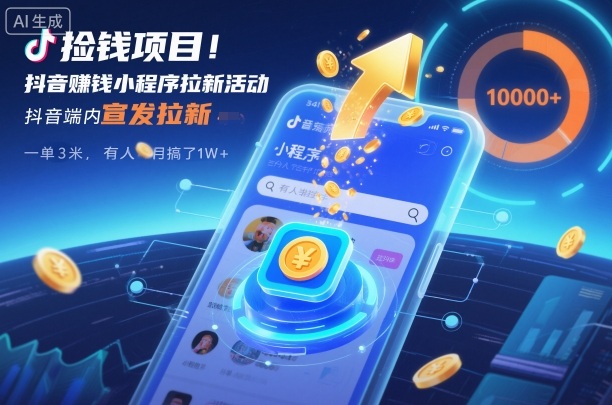 捡钱项目!抖音賺钱小程序拉新活动,抖音端内宣发拉新,一单3米,有人半个月搞了1W+-青禾学社