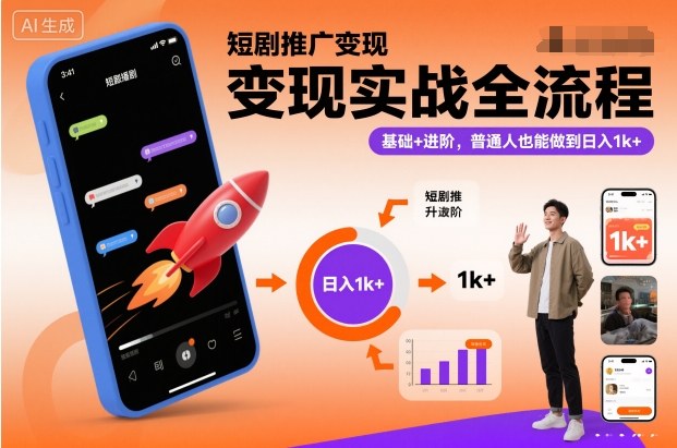 短剧推广变现实战全流程，基础+进阶，普通人也能做到日入1k+-青禾学社