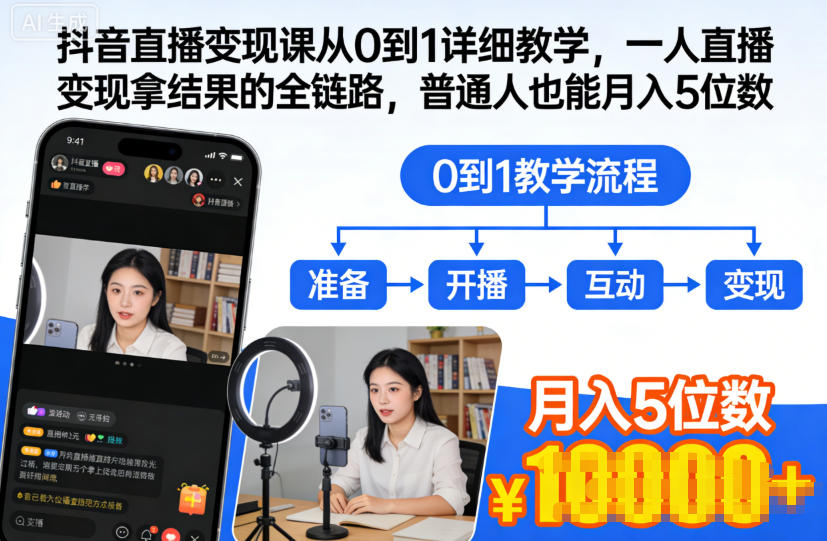 抖音直播变现课从0到1详细教学,一人直播变现拿结果的全链路,普通人也能月入5位数-青禾学社