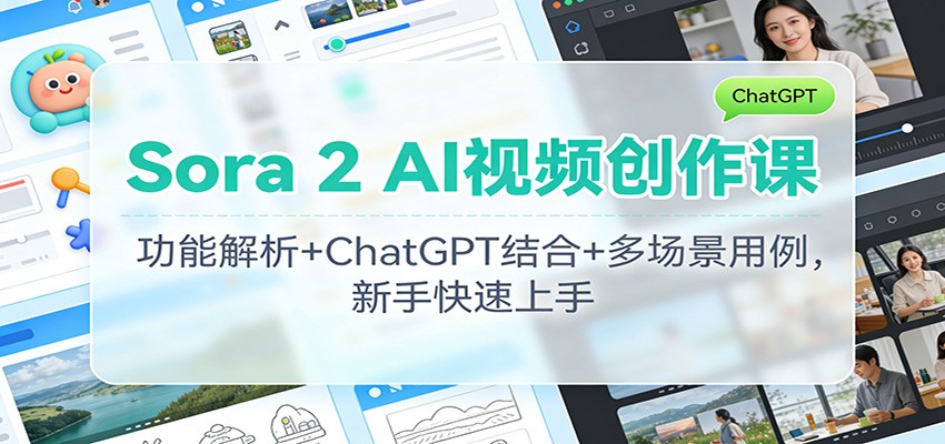 Sora 2 AI视频创作课:功能解析+ChatGPT结合+多场景用例,新手快速上手-青禾学社