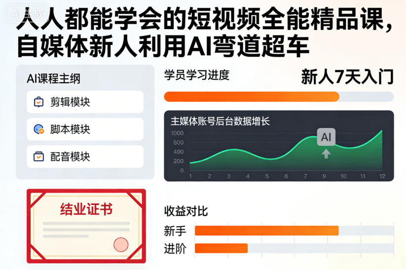 人人都能学会的短视频全能精品课,自媒体新人利用AI弯道超车-青禾学社