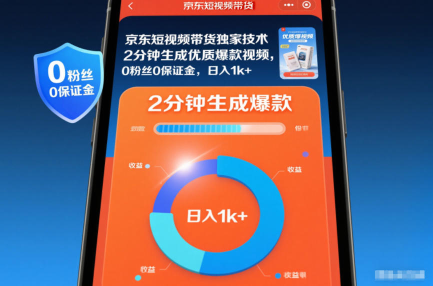 京东短视频带货独家技术，2分钟生成一条优质爆款视频，0粉丝0保证金，日入1k+【揭秘】-青禾学社