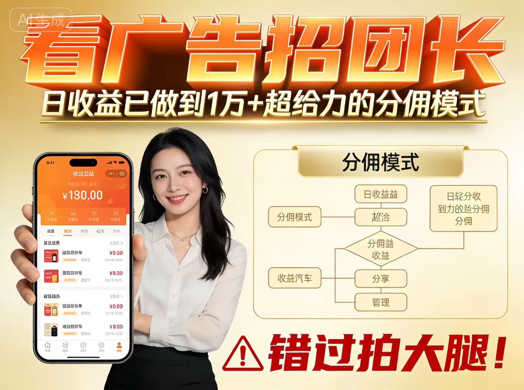 看广告招团长，团队收益已做到日入1万，分佣模式超给力，错过拍大腿-青禾学社