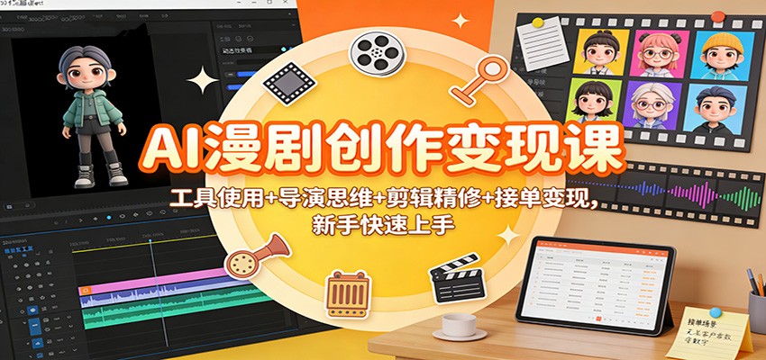 AI漫剧创作变现课：工具使用+导演思维+剪辑精修+接单变现，新手快速上手-青禾学社