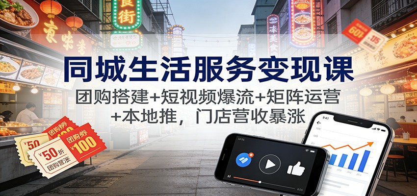 同城生活服务变现课：团购搭建+短视频爆流+矩阵运营+本地推，门店营收暴涨-青禾学社