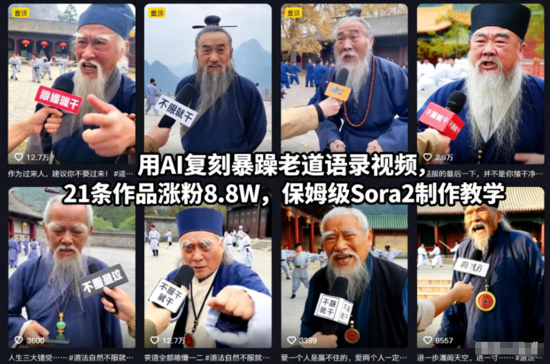 用AI复刻暴躁老道语录视频,21条作品涨粉8.8W,保姆级Sora2制作教学-青禾学社