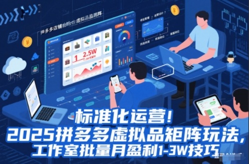 标准化运营!2025拼多多虚拟品矩阵玩法,工作室批量月盈利1-3W技巧【揭秘】-青禾学社