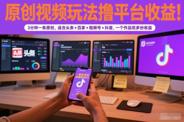 原创视频玩法撸平台收益,3分钟一条原创,适合头条+百家+视频号+抖音,一个作品吃多份收益-青禾学社