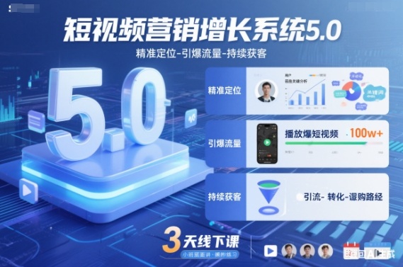 短视频营销增长系统5.0，精准定位-引爆流量-持续获客，3天线下课(音频+图片)-青禾学社