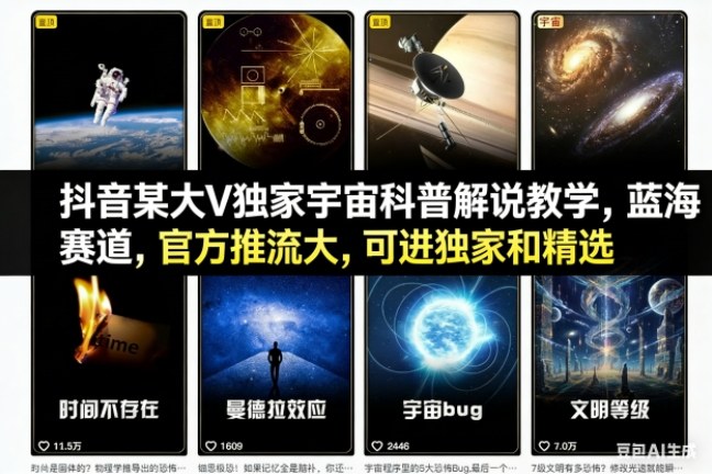 抖音某大V独家宇宙科普解说教学，蓝海赛道，官方推流大，可进独家和精选-青禾学社