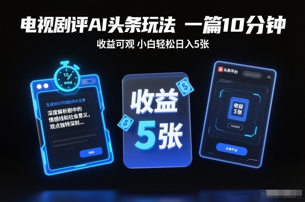电视剧评AI头条玩法，一篇10分钟，收益可观，小白轻松日入5张+【独家】-青禾学社