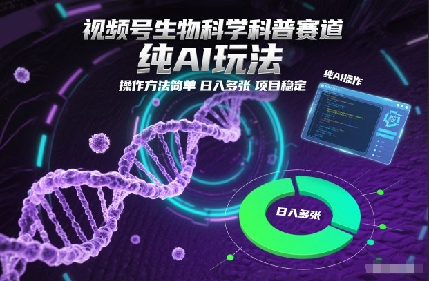 视频号生物科学科普赛道，纯AI玩法，操作方法简单，日入多张，项目稳定-青禾学社