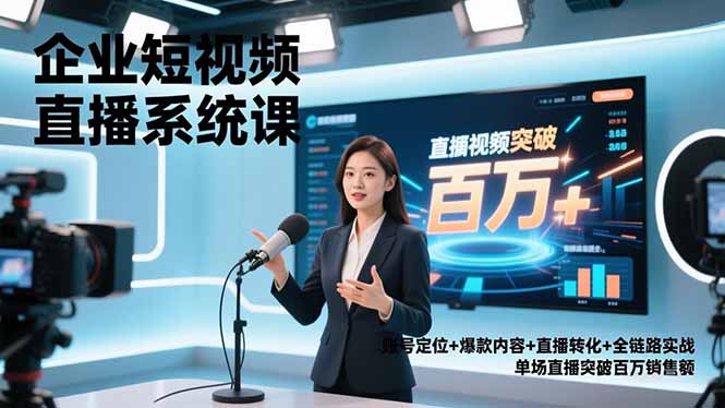 企业短视频直播系统课，账号定位+爆款内容+直播转化+全链路实战，单场直播突破百万销售额-青禾学社