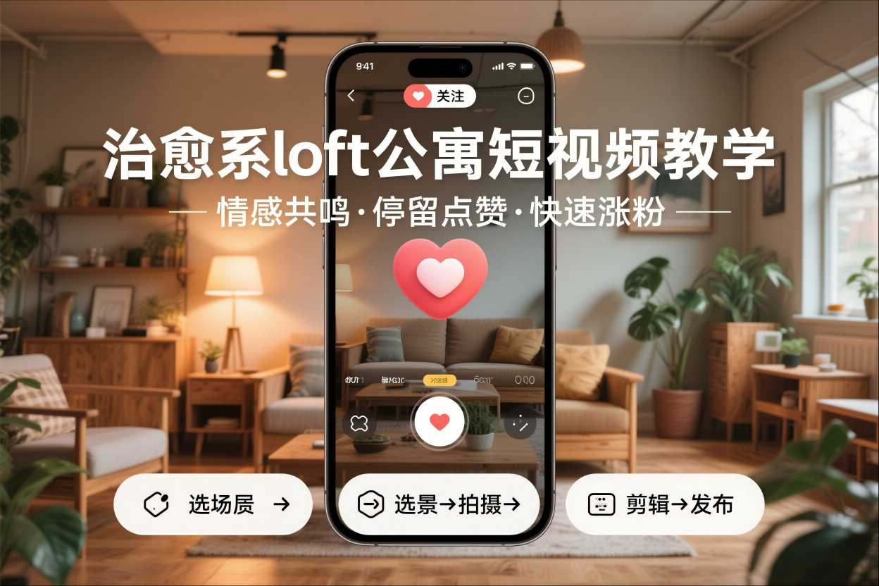 治愈系loft公寓短视频制作教学，情感共鸣引停留点赞关注，快速起号涨粉-青禾学社