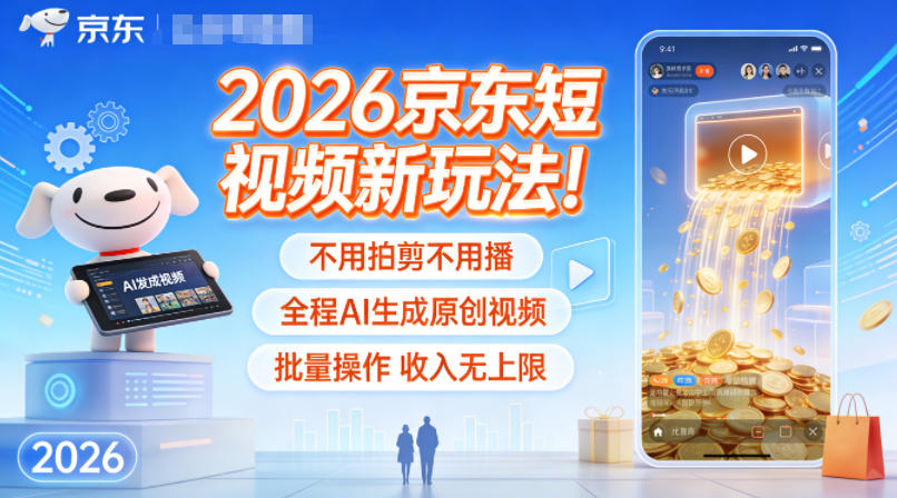 2026京东短视频新玩法！不用拍剪不用播，全程AI生成原创视频，批量操作收入无上限-青禾学社