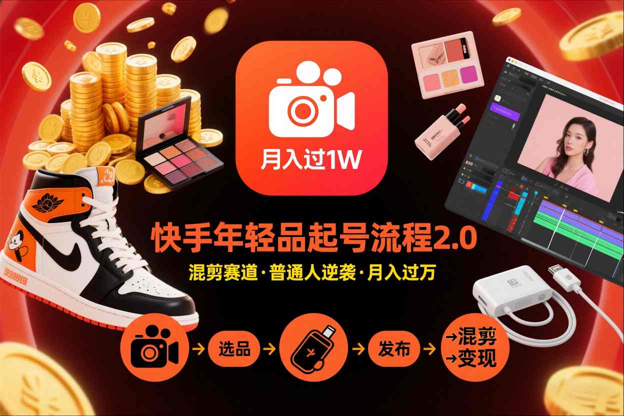 快手短视频带货年轻品起号流程2.0，快手年轻品混剪赛道，普通人也能月入过1W-青禾学社