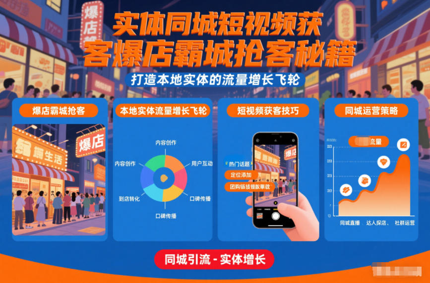 实体同城短视频获客爆店霸城抢客秘籍，打造本地实体的流量增长飞轮-青禾学社