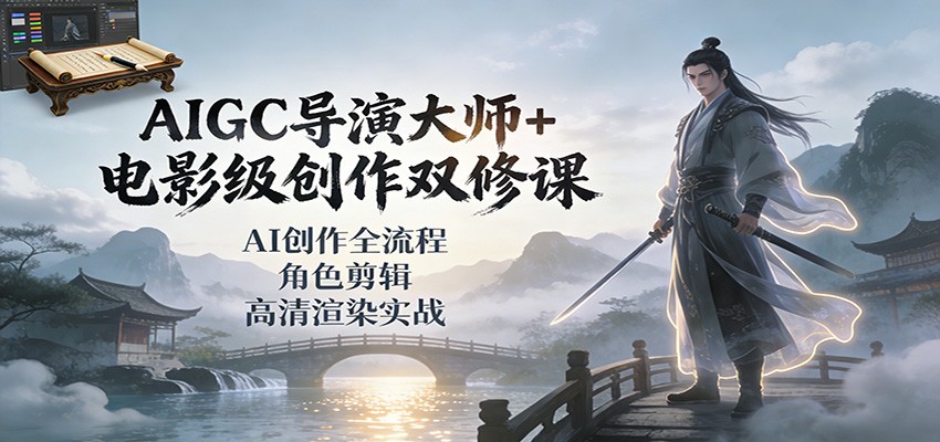 AIGC导演大师+电影级创作双修课：AI创作全流程、角色剪辑、高清渲染实战-青禾学社
