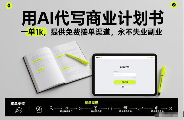 用AI代写商业计划书，一单1k，提供免费接单渠道，永不失业副业-青禾学社