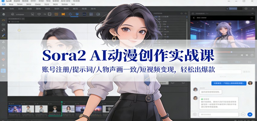 Sora2 AI动漫创作实战课：账号注册/提示词/人物声画一致/短视频变现，轻松出爆款-青禾学社