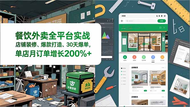 餐饮外卖全平台实战，店铺装修、爆款打造、30天爆单，手把手教学，单店月订单增长200%+-青禾学社
