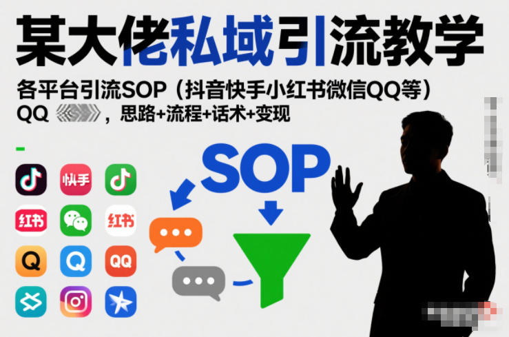 某大佬私域引流教学，各平台引流SOP(抖音快手小红书微信QQ等)，思路+流程+话术+变现-青禾学社