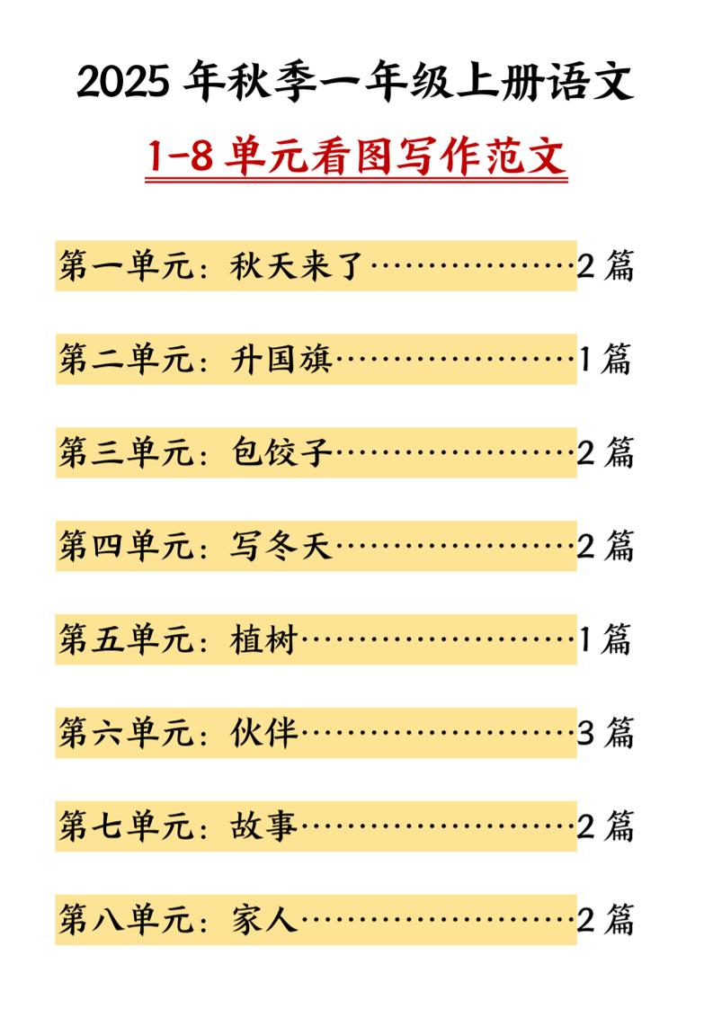 25秋一上语文1-8单元看图写作范文（16页）-青禾学社