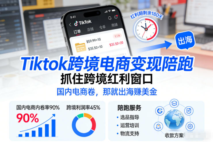 Tiktok跨境电商变现陪跑，抓住跨境红利窗口，国内电商卷，那就出海賺美金-青禾学社