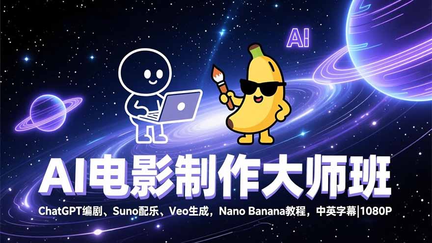 AI电影制作大师班：ChatGPT编剧、Suno配乐、Veo生成，Nano Banana教程，中英字幕|1080P-青禾学社