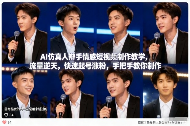 AI仿真人辩手情感短视频制作教学，流量逆天，快速起号涨粉，手把手教你制作-青禾学社