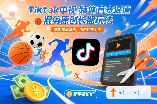 Tiktok中视频体育赛道混剪原创长期玩法，靠播放量賺米，小白轻松上手-青禾学社