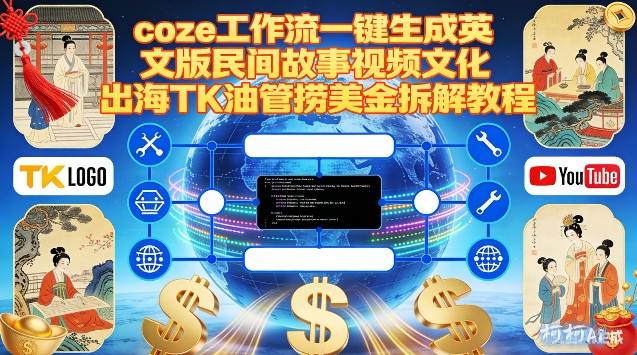Coze扣子工作流一键生成英文版民间故事视频，文化出海TK油管捞美金拆解教程-青禾学社
