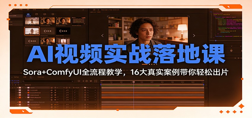 AI视频实战落地课：Sora+ComfyUI全流程教学，16大真实案例带你轻松出片-青禾学社