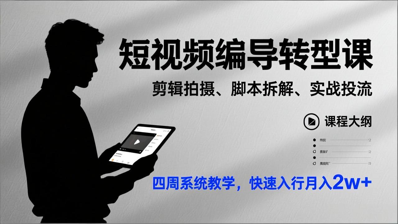 短视频编导转型课，剪辑拍摄、脚本拆解、实战投流，四周系统教学，快速入行月入2w+-青禾学社