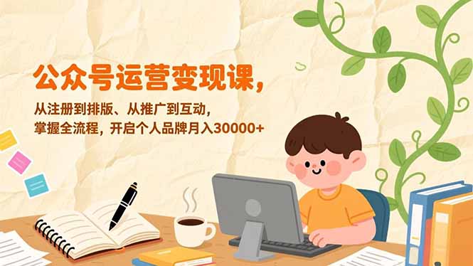 公众号运营变现课，从注册到排版、从推广到互动，掌握全流程，开启个人品牌月入30000+-青禾学社