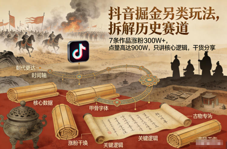 抖音掘金另类玩法，拆解历史赛道，7条作品涨粉300W+，点赞量高达900W，只讲核心逻辑，干货分享-青禾学社