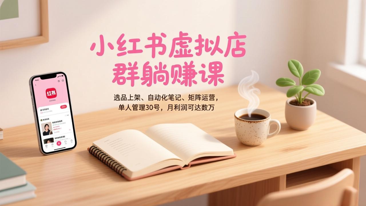 小红书虚拟店群躺赚课，选品上架、自动化笔记、矩阵运营，单人管理30号，月利润可达数万-青禾学社
